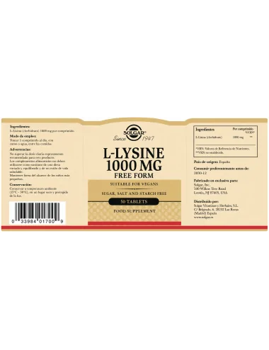 Solgar L-Lisina 1000 Mg 50 Tab